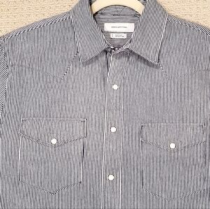 Urban Outfitters Cotton Denim Railroad Stripe Snap Down Western Shirt, Mn Med